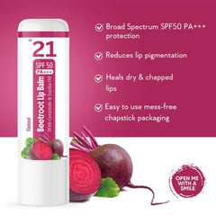 IM21 Tinted Beetroot Lip Balm with SPF 50 PA+++ – Moisturizing Chapstick for Dry and Dark Lips, Infused with Ceramide, Kojic Acid & Vitamin E Oil