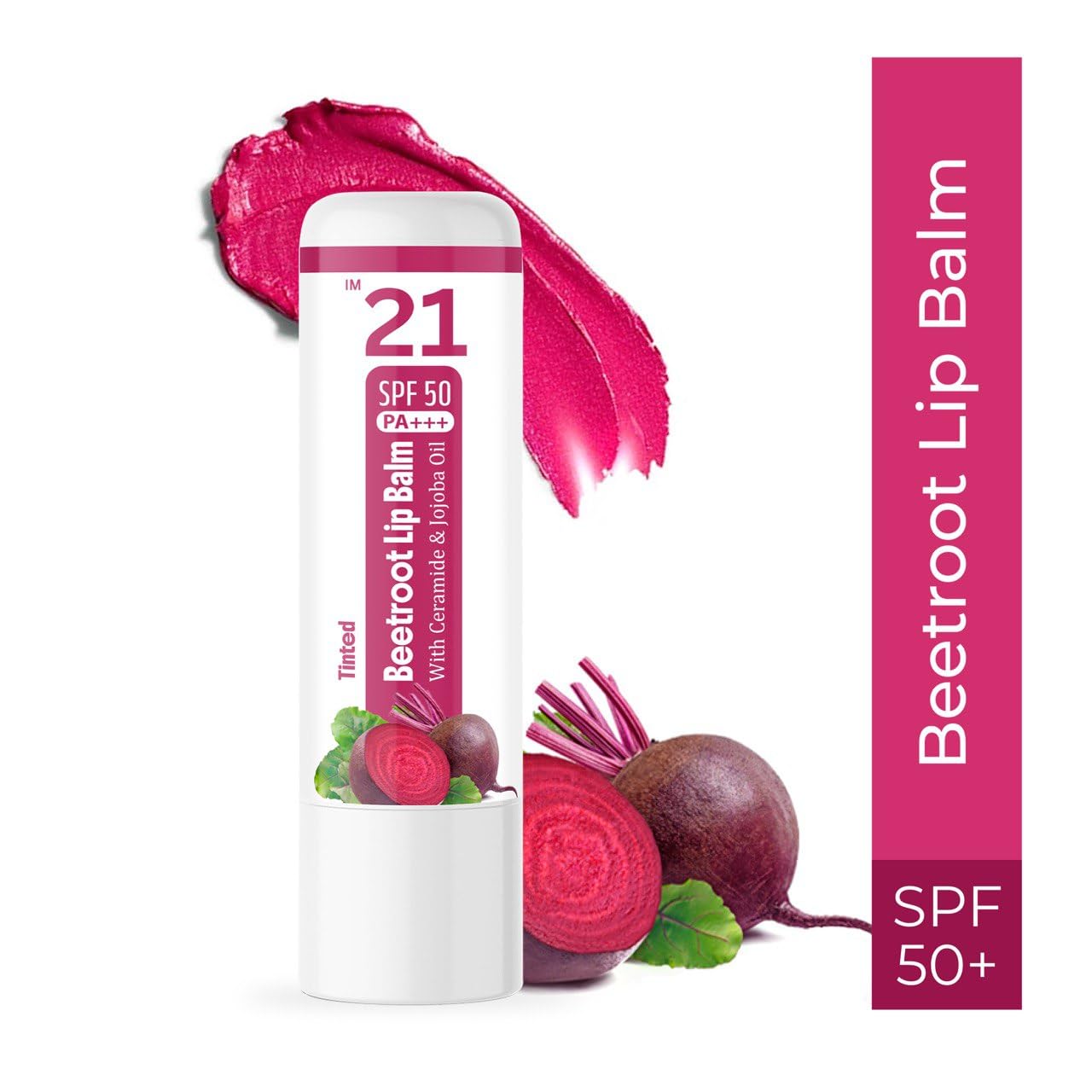 IM 21 Tinted Beetroot Lip Balm with SPF 50 PA+++ – Moisturizing Chapstick with Ceramide & Kojic Acid (Pack of 2)