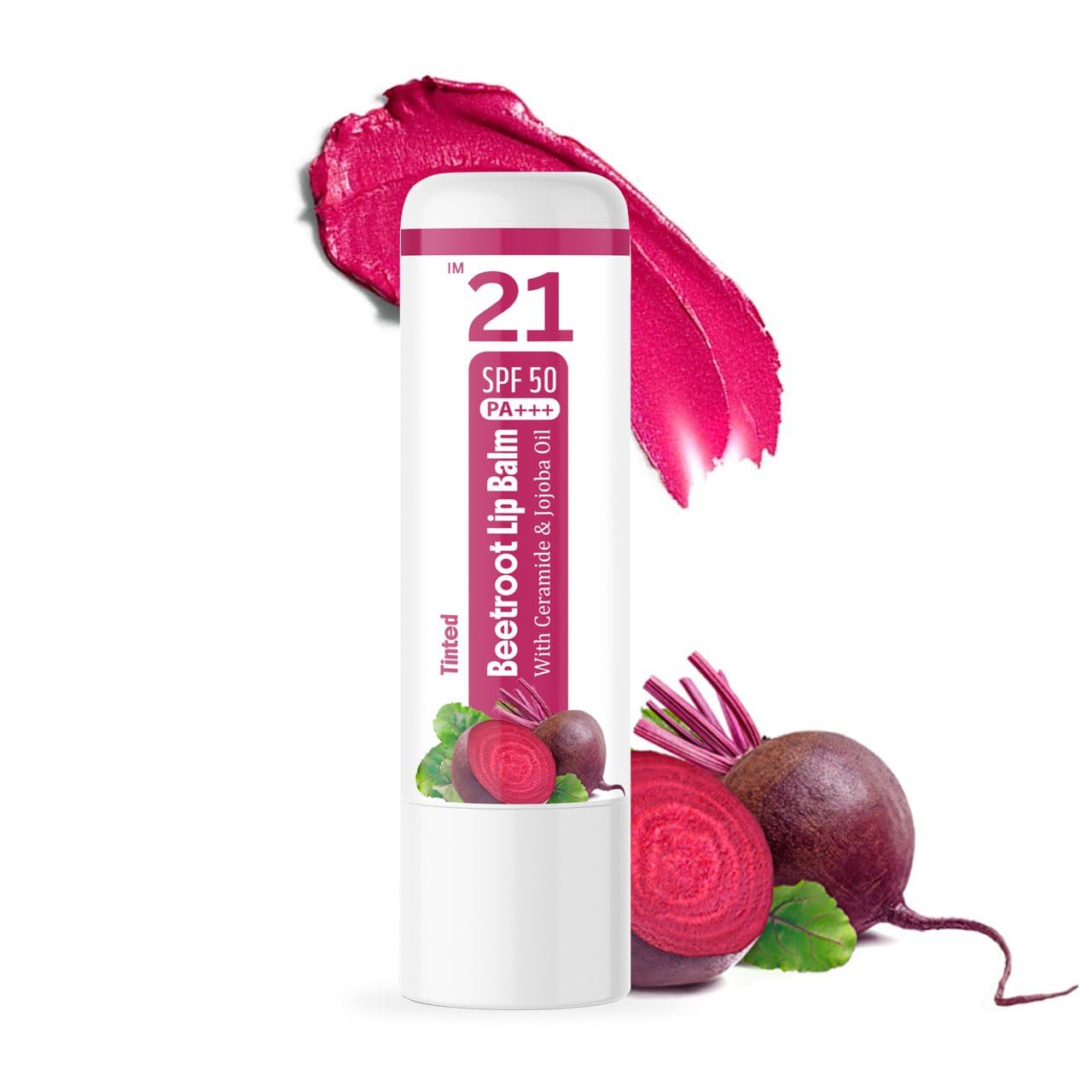 IM 21 Tinted Beetroot Lip Balm with SPF 50 PA+++ – Moisturizing Chapstick with Ceramide & Kojic Acid (Pack of 2)